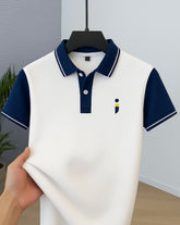 Navy Accent – Premium White Polo Shirt